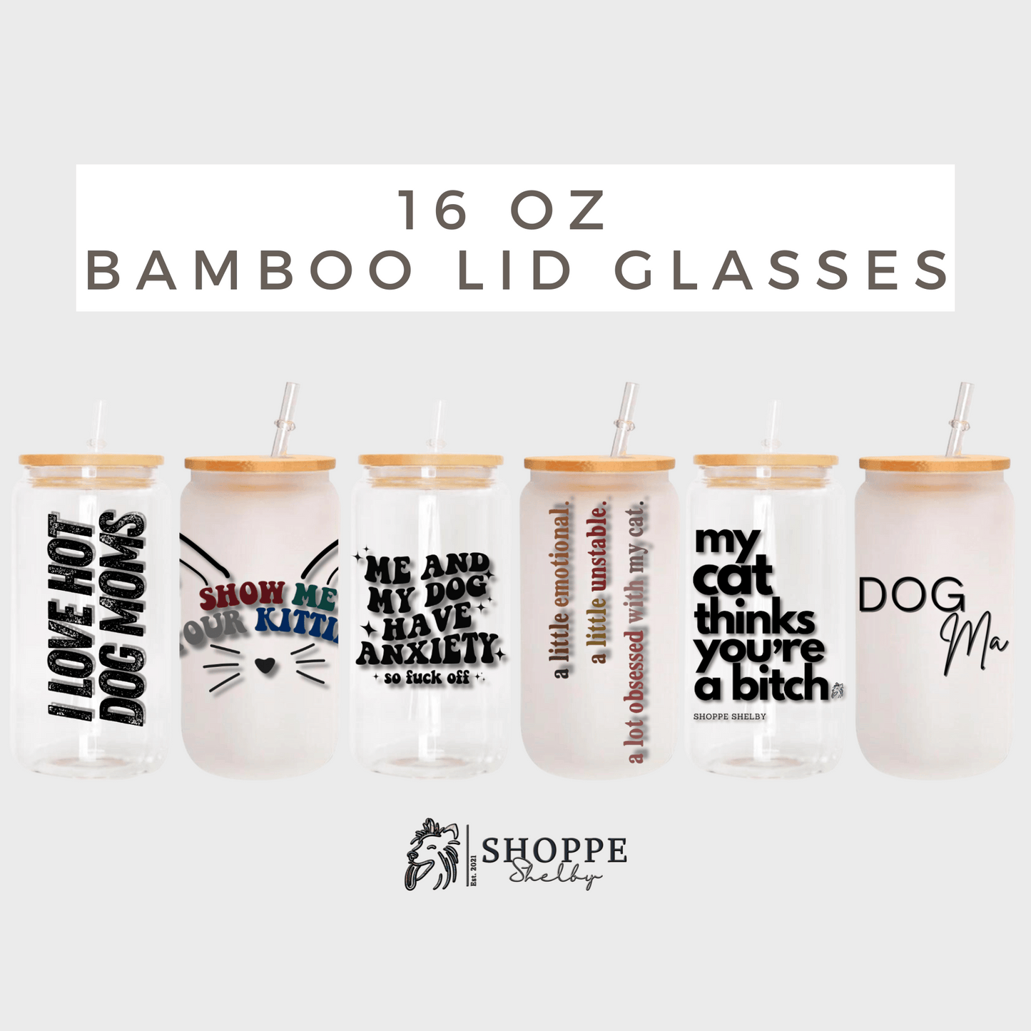 16 oz. Bamboo Lid Glasses