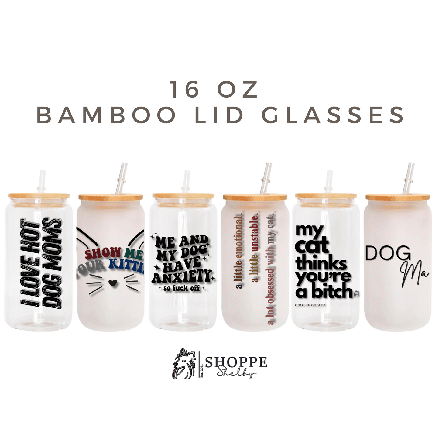 16 oz. Bamboo Lid Glasses